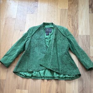 Chi by Falchi  green suede laser cut swing jacket size medium.